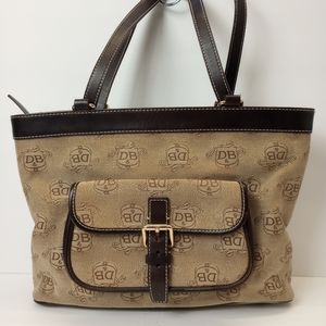 Dooney & Bourke East West Canvas / Leather Trim Donegal Crest Tote Shoulder Bag.
